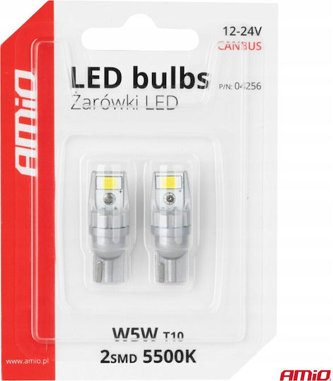 AMiO Lamps Car T10 / W5W Canbus LED 6000K Cold White 12-24V 2pcs