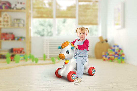Baby Clementoni Lakis Alogakis 3 in 1 (Speaks Greek) Plastic Rocking Toy Horse for 12+ months with Sounds & Music with Max Load Capacity 20kg White