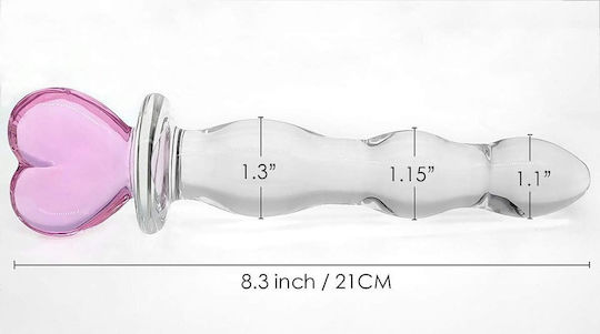 SMD Crystal Pleasure Wand Стъклено дилдо Clear / Pink Heart 21см
