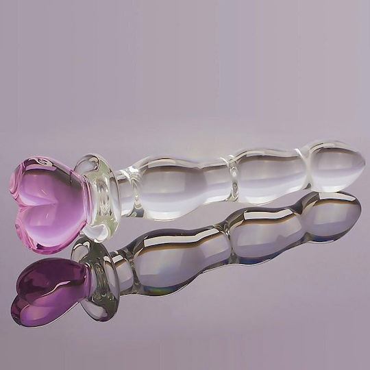 SMD Crystal Pleasure Wand Стъклено дилдо Clear / Pink Heart 21см