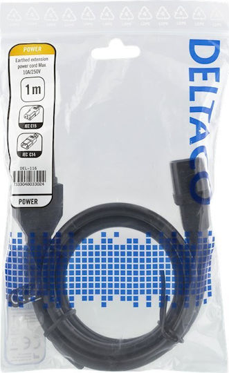 Deltaco IEC C15 / IEC C14 - IEC C15 / IEC C14 Cable 1m Μαύρο