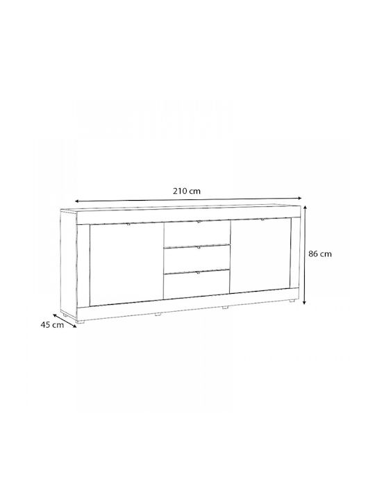 Μπουφές Ocean Ξύλινος με Συρτάρια Ανθρακί 210x45x86cm