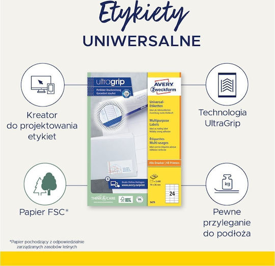 Avery Etichete autoadezive A4 Dreptunghiulare 38x21.2mm