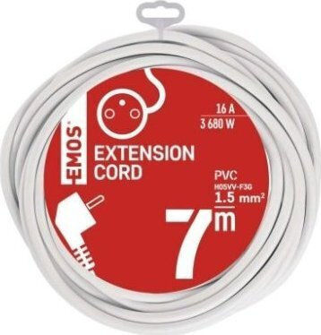 Emos Cablu de prelungire cu role cu lungimea de 7m Diametru 3 x 1.5mm² Albă