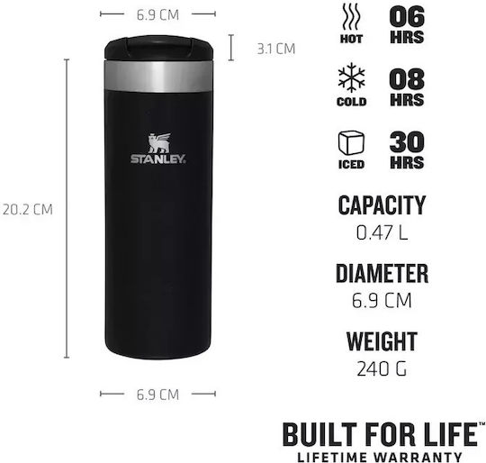 Stanley AeroLight Transit Glass Thermos Stainless Steel BPA Free 470ml Black