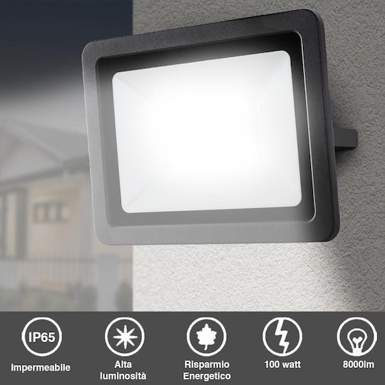 Bakaji Στεγανός Προβολέας LED 100W Ψυχρό Λευκό 6000K IP65