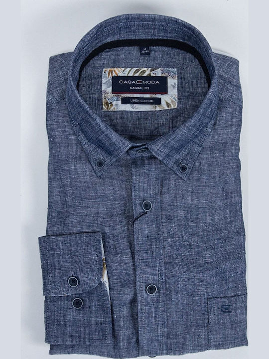 100% Long-sleeved Linen Shirt Blue