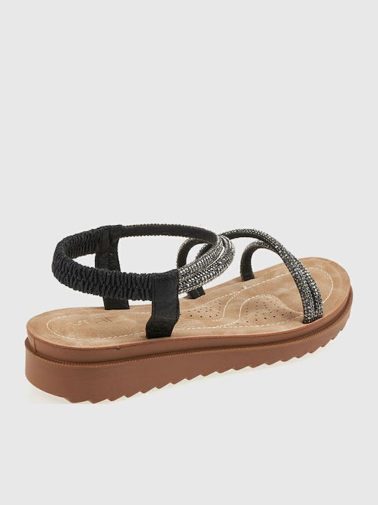 Leather Women's Flat Sandals in Black Color