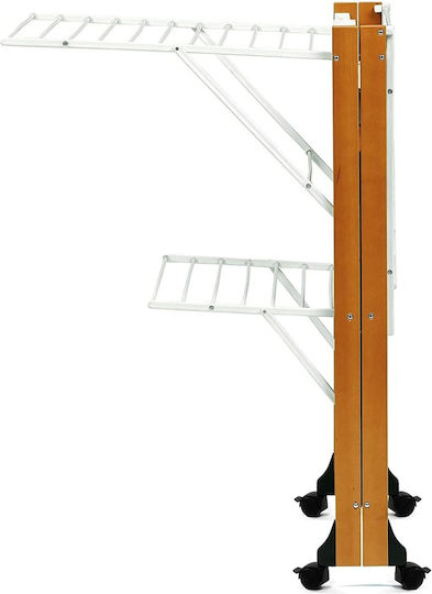 Folding Floor Clothes Drying Rack Wooden with Wheels with Hanging Length 30m