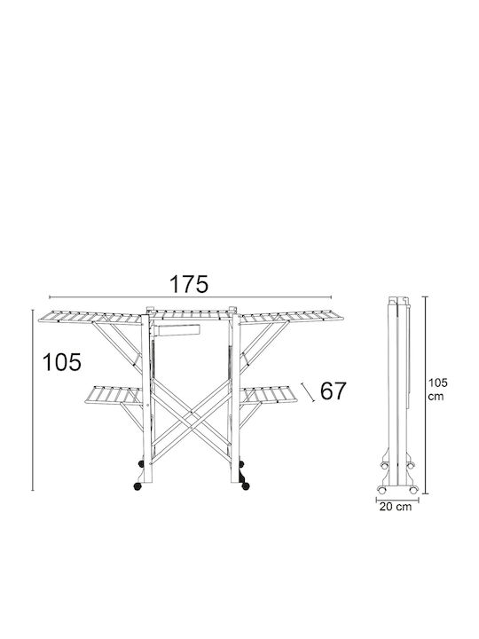 Wooden Folding Floor Clothes Drying Rack with Hanging Length 30m