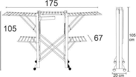 Folding Floor Clothes Drying Rack Wooden with Wheels with Hanging Length 30m