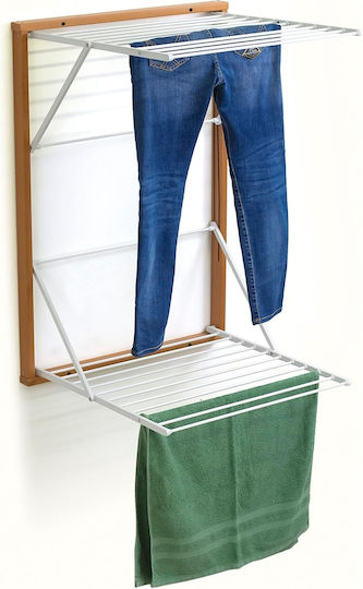Folding Wall Clothes Drying Rack Wooden with Hanging Length 13m