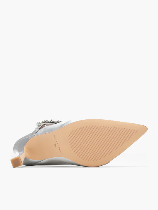 Leather Silver Heels with Strap