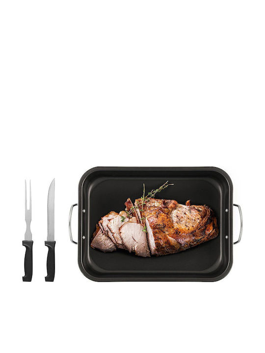 Bakaji Tavă Cu Capac Din Oțel Inoxidabil Cu Acoperire Antiaderentă 29x39cm