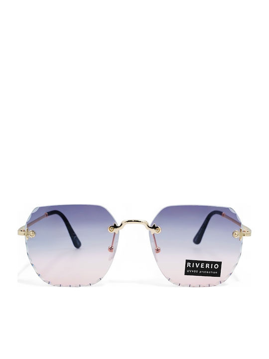 Riverio Unisex Γυαλιά Ηλίου με Χρυσό Μεταλλικό Σκελετό και Μπλε Ντεγκραντέ Φακό RV42414