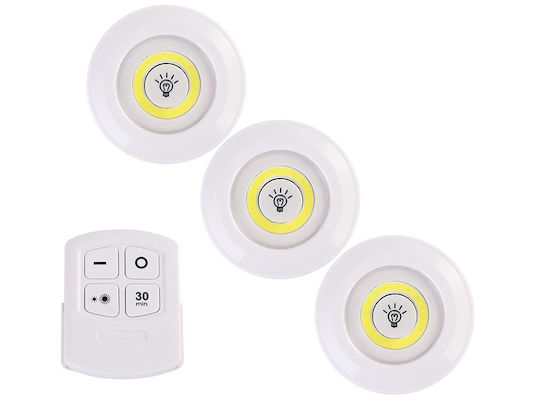 Set 3 Led Lamps 3w Cob Remote Controlled Battery Operated White