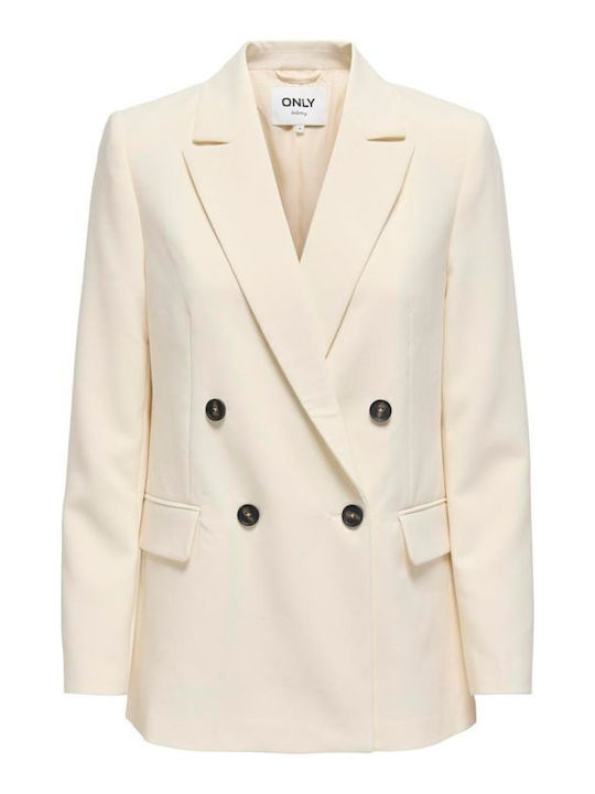 Only Long Women's Double Breasted Blazer Ecru