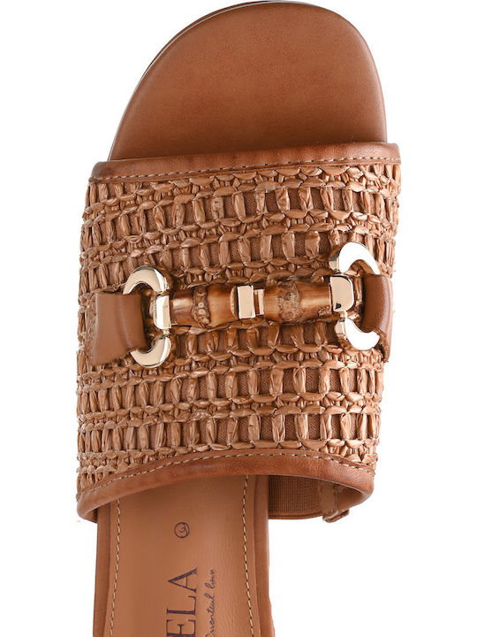 Leather Mules with Heel in Brown Color