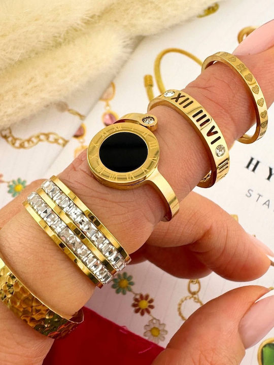 Celestria Ring with Zircon made of Steel Gold Plated