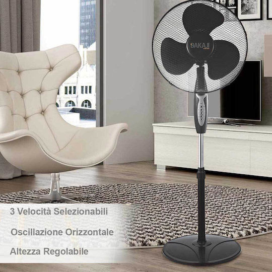 Bakaji Ανεμιστήρας Ορθοστάτης 45W Διαμέτρου 40cm με Τηλεχειριστήριο Μαύρος