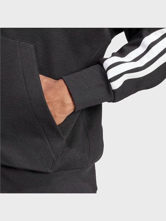 Essentials 3-Stripes Ζακέτα με Κουκούλα Μαύρη