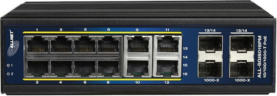 Allnet Managed L3 PoE+ Switch with 12 Gigabit (1Gbps) Ethernet Ports and 4 SFP Ports