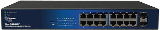 Allnet Unmanaged L2 PoE+ Switch με 16 Θύρες Gigabit (1Gbps) Ethernet και 2 SFP Θύρες