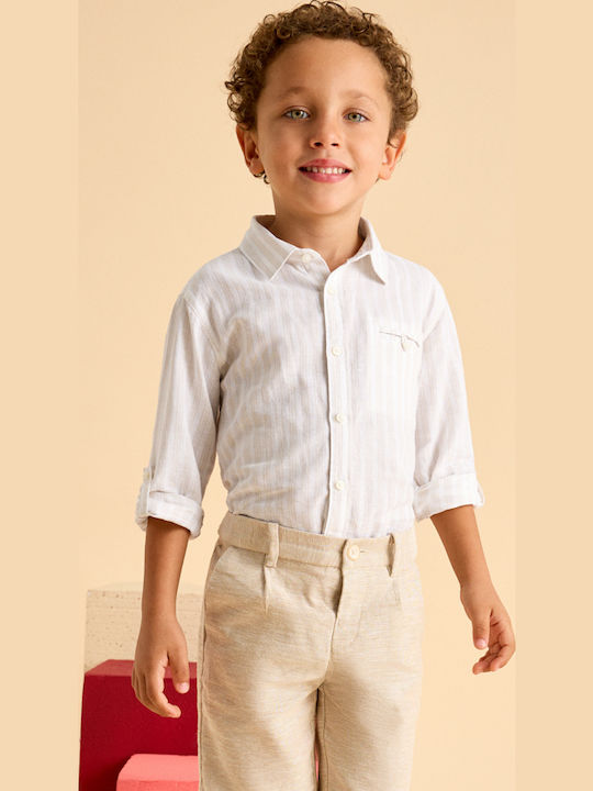 Kids Striped Shirt Long Sleeve Linen Beige