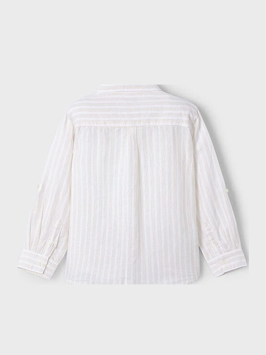 Kids Striped Shirt Long Sleeve Linen Beige