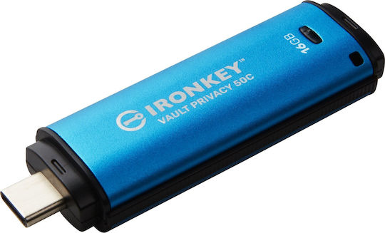 Kingston IronKey Vault Privacy 50 16GB USB 3.2 Stick με σύνδεση USB-C Μπλε