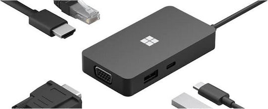 Microsoft Surface Travel Hub USB-C Docking Station με HDMI 4K PD Ethernet Μαύρο
