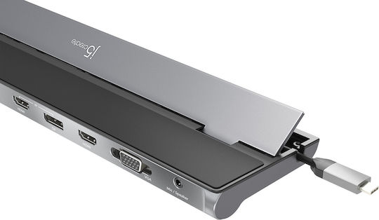 J5 Create USB-C Stație de andocare cu HDMI/DisplayPort 4K PD Ethernet și conexiune 3 monitoare Negru (JCD543P)