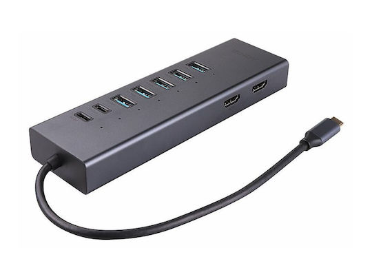 Lindy Dst-mini Duo USB-C / USB-A Docking Station with 4K PD Ethernet and Support for 2 Monitors Gray