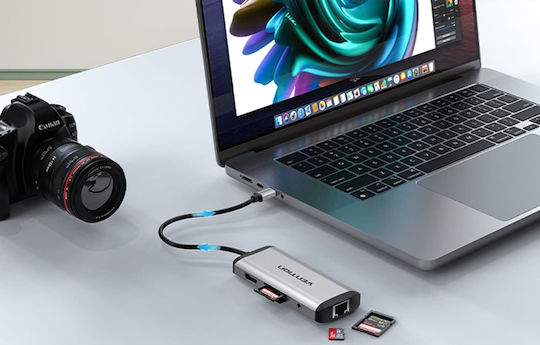 Vention USB-C Dockingstation mit HDMI 4K PowerDelivery Ethernet Grau (THAHB)