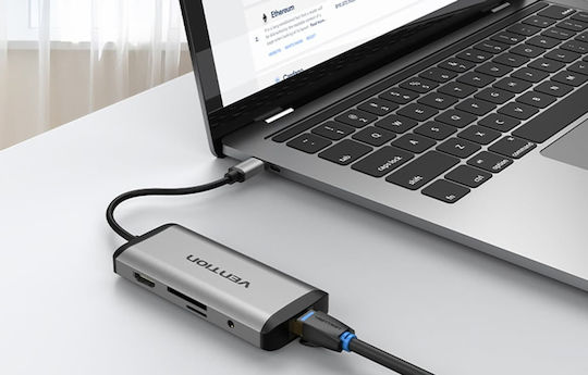 Vention USB-C Dockingstation mit HDMI 4K PowerDelivery Ethernet Grau (THAHB)