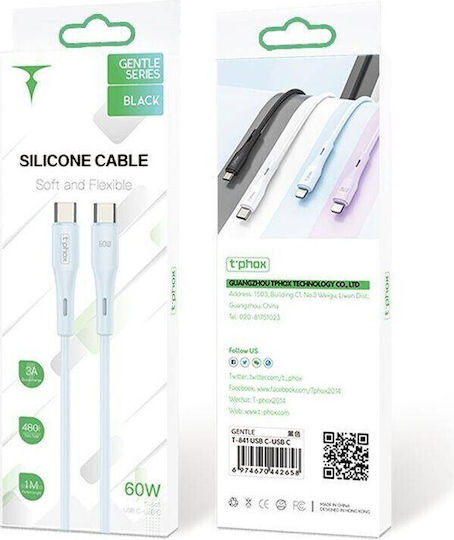 T-Phox Gentle USB 3.0 Cable USB-C male - USB-C 60W Μαύρο 1m