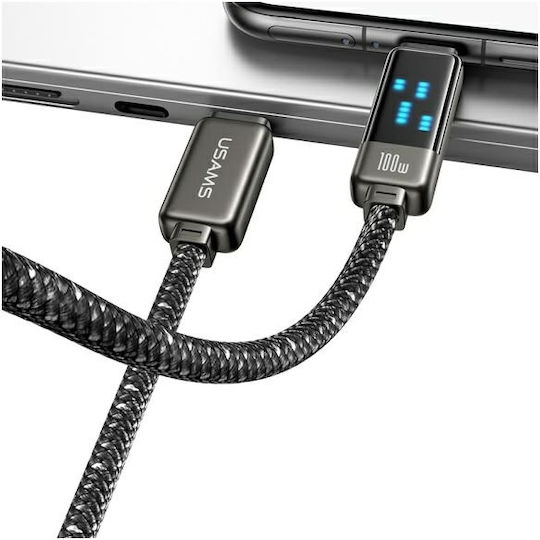 Usams Cablu USB 2.0 Braided / LED USB-C Masculin - USB-C 100W PD Alb 1.2m SJ744USB02