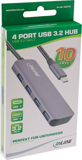 InLine Hub 4 Θυρών USB 3.2 με σύνδεση USB-A Γκρι
