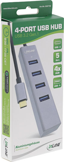 InLine USB Хъб 4 Порта USB 3.2 с Връзка USB-A Сребрист