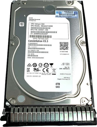 HP Enterprise 4TB HDD Σκληρός Δίσκος 3.5" SAS 2.0 7200rpm για Server 695842-001