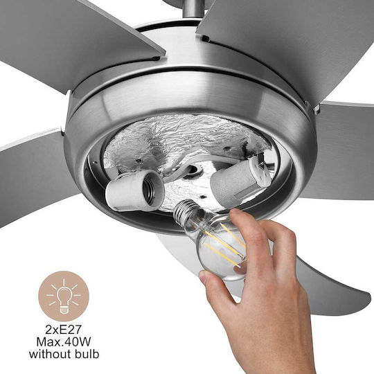 Bakaji Ceiling Fan 132cm with Light Fixture Silver