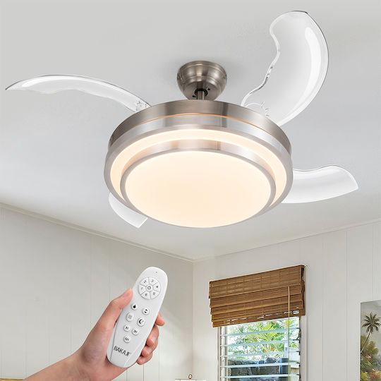 Bakaji Deckenventilator 106cm mit Leuchte Transparent / Silber