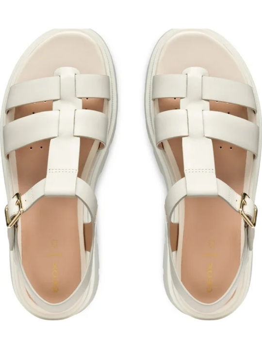 Adacter Leder Flache Sandalen für Damen in Ecru Farbe