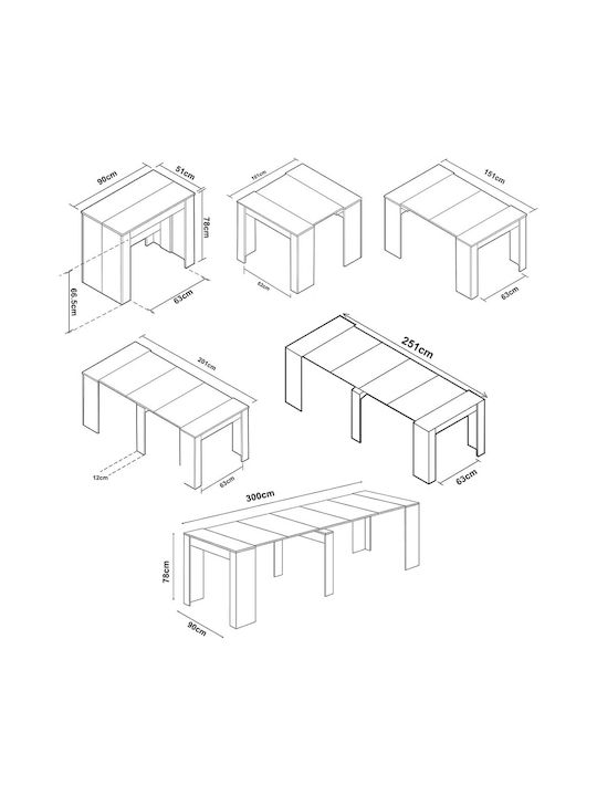Table Dining Room Extendable Wooden White 78(+222)x90x51cm