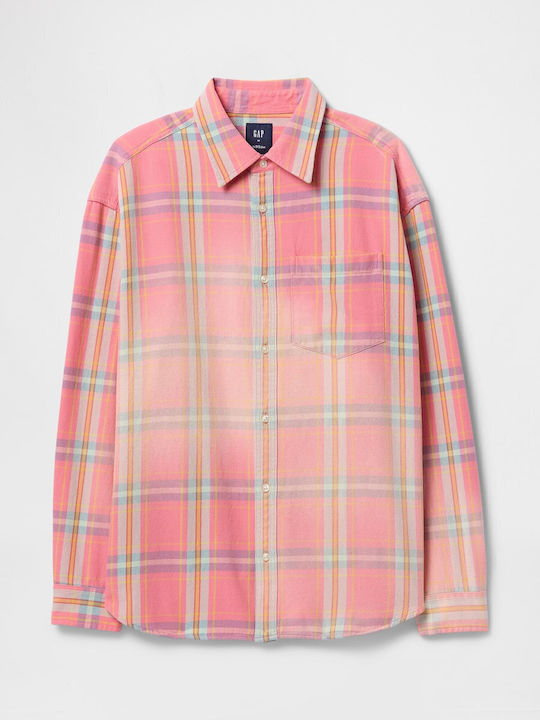 Long Sleeve Cotton Shirt In Wide Line Checked Apple Blossom