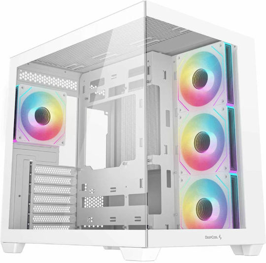 Deepcool CG530 4F Гейминг Midi Tower Компютърна кутия със страничен прозорец и ARGB осветление Бял