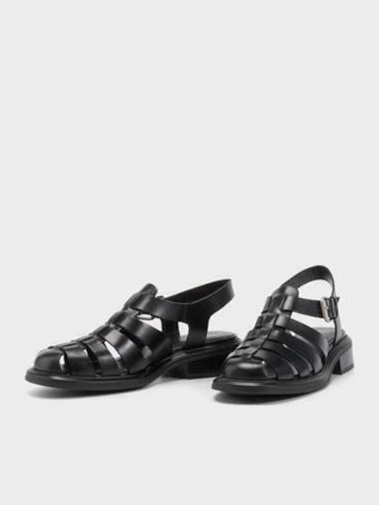Leder Flache Sandalen für Damen in Schwarz Farbe