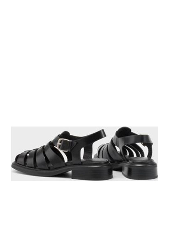 Leder Flache Sandalen für Damen in Schwarz Farbe