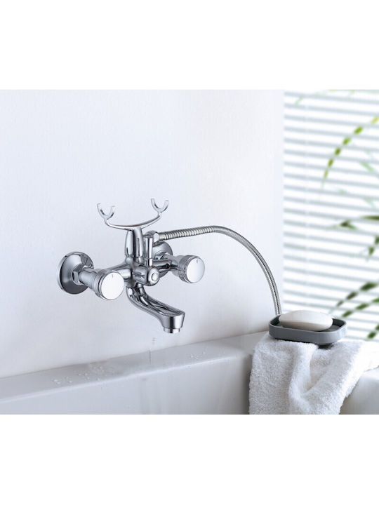 Inter Ceramic Αναμεικτική Μπαταρία Μπανιέρας Πλήρες Σετ Inox Ασημί
