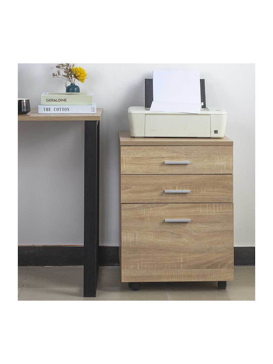 Bedroom Chest of Drawers Made of Wood and Metal with 3 Oak Drawers 46.5x45x64cm